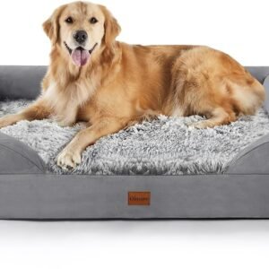Gimars 9.5 cm Thick Orthopedic Large Dog Bed for Very Large Dogs, Supportive Dog Sofa with 28D Egg-Crate Memory Foam,Removable Washable Plush Cover,Waterproof Inner Cover for Puppy Senior,XL-Square