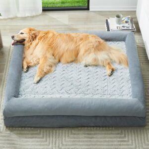 Large Dog Bed Orthopaedic Support Dog Sofa, Washable Sofa Bed Designed for Sleeping with Removable Waterproof Cover & Bolster Sides, Supportive Medium Pet Bed Grey 104x71x17.7cm