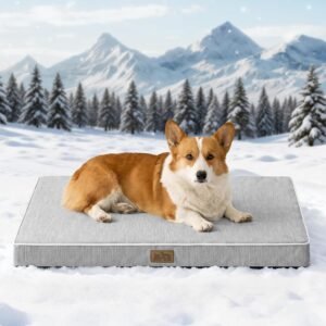 COZY KISS Cooling Dog Bed for Large Dogs, Q-Max>0.4 Washable Pet Mat with Gel Orthopedic Foam, Breathable Mattress for Crate, Removable Cover, Non-Slip Bottom, 91x69x7.5cm, Silver Grey