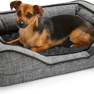 Silentnight Orthopaedic Dog Bed - Cosy Comfortable Pet Bed with Ergonomic Foam Body & Head Support - Super Soft & Sturdy Woven Removable Washable Cover, Non-Slip Base, Small 49x65cm, Grey