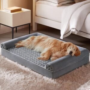 Large Orthopaedic Dog Bed with Egg-Crate Foam, Extra Large Washable Waterproof Pet Sofa Bed, Raised Dog Bed with Removable Cover for Medium & XL Dogs
