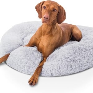 Woof & Whiskers Donut Dog Bed Large Light Grey 80cm Donut Beds Calming Dog Basket Round Plush Large Donut Bed With Non Slip Base Anti Anxiety Properties Machine Washable (Light Grey, 80cm)