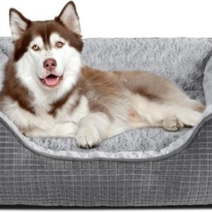 JOEJOY Extra Large Dog Bed Washable, Soft Rose Velvet Dog Bed Low Front Edge Pet Bed Non-Slip Bottom Puppy Bed, Orthopedic Calming Pet Bed For Labrador, Golden Retriever, Grey, 89?64?23 cm