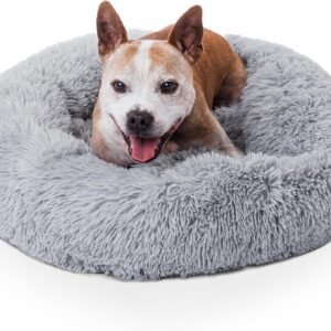 Woof & Whiskers Donut Dog Bed Light Grey Medium 60cm ? Calming Plush Cuddler Bed for Small Dogs & Cats | Anti-Anxiety Round Pet Bed, Non-Slip Base, Soft & Machine Washable (Light Grey, 60cm)