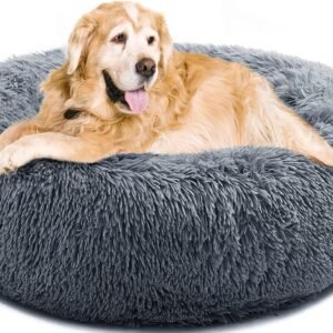 Calming Donut Dog Bed for Large Medium Dogs, Fluffy Anti Anxiety XXl Dog Beds Extra Large Washable Puppy Bed Non-Slip Plush Cuddler Warming Round Faux Fur Pet Bed