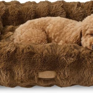 Snug Super Cosy Box Pet Bed - Ribbed Faux Fur - Washable Dog Cat Bed - Brown, Extra Large