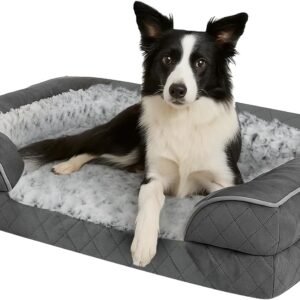 Skylos Orthopedic Memory Foam Dog Bed XL, Dog Sofa with Sides and Waterproof Liner Washable Cover, Non-Slip Pet Sofa for Large Dogs, 107x81x17cm, Grey
