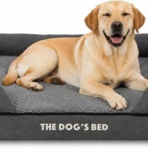 The Dog?s Bed ? Orthopaedic Memory Foam Bolster Bed, Waterproof Washable Cover, Anti-Slip Base, Calming Surface ? CertiPUR-Certified Foam, Grey Plush, Large
