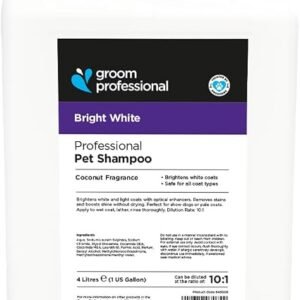 GROOM PROFESSIONAL Bright White Dog Shampoo - Coat Whitening Shampoo for Dogs - Enhances White Tones - Deep Cleansing Formula for Dirty Coats - Added Coconut Oil for Soothing Dry or Itchy Skin, 4L