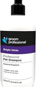GROOM PROFESSIONAL Bright White Dog Shampoo - Coat Whitening Shampoo for Dogs - Enhances White Tones - Deep Cleansing Formula for Dirty Coats - Added Coconut Oil for Soothing Dry or Itchy Skin, 350ml