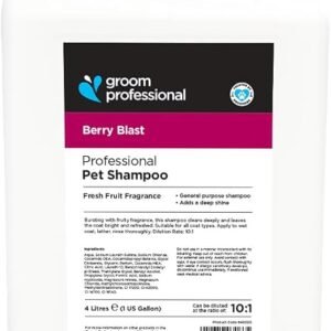 GROOM PROFESSIONAL Berry Blast Dog Shampoo - Moisturising & Soothing Relief for Itchy & Sensitive Skin - Adds Shine & Softness to Dogs Coat - Ideal for Dull, Dry Coats w/Natural Fruit Extracts, 4L