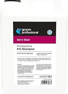 GROOM PROFESSIONAL Berry Blast Dog Shampoo - Moisturising & Soothing Relief for Itchy & Sensitive Skin - Adds Shine & Softness to Dogs Coat - Ideal for Dull, Dry Coats w/Natural Fruit Extracts, 4L