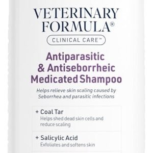 Veterinary Formula Clinical Care Antiparasitic & Antiseborrheic Medicated Dog Shampoo, 16 oz ? Paraben, Dye, Soap Free ? Hydrating and Antifungal Shampoo for Dogs, White