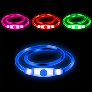 LED Dog Collar,USB Rechargeable Adjustable Cut to Size Ultra Bright Colours Glow Light Collar for Dogs USB Rechargeable Lithium Battery Night Visibility & Safety(Blue)