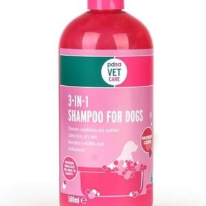 PDSA 3-in-1 Dog Shampoo 500ml ? Antibacterial & Deodorising ? Gentle Aloe Vera Formula for Sensitive Skin with Long-Lasting Raspberry Fragrance