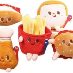 Pawsome Delights Fast Food Dog Toy Set, Plush Squeaky Toys with Hamburger, Hot Dog and French Fries, Interactive Soft Chew Toys for Small Dogs, 5 Piece Set