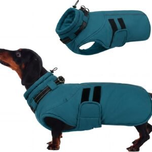 Dog Jackets for Medium Dogs,Waterproof Winter Coat with Harness,Reflective Adjustable Hook&Loop Warm Dog Snowsuit for Cold Weather,Fleece Turtleneck Winter Coat,Extra Warm Dog Coats,Lake-Blue,M