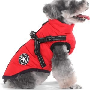 Kuoser Dog Coat Waterproof Warm Dogs Jacket Winter Coat with Harness, 3XL