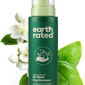 Earth Rated No-Rinse Dog & Puppy Shampoo, Convenient Waterless Dog Shampoo for Cleaning, Conditioning & Detangling, for All Coat Types, Refreshing White Tea & Basil Scent, 7 oz.