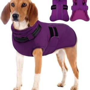 Kuoser Dog Coat Waterproof Warm Dogs Jacket Winter Coat with Harness, 3XL