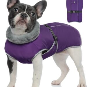 OUOBOB Small Dog Jacket - Winter, Snow Puppy Coat - Reflective, Warm, Windproof, Purple Fleece Lined Snowsuit for Dachshunds