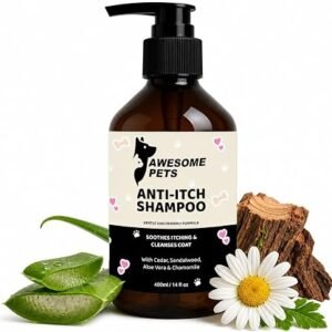 Awesome Pets Anti-Itch Dog Shampoo, Antibacterial & Antifungal Dog Wash with Natural Essential Oils, Safe Gentle Formula for Sensitive Skin, Cleans & Cleanses 400ml