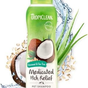 TropiClean Dog Shampoo Grooming Supplies - Medicated Itch Relief Cat & Dog Shampoo for Itchy Skin & Allergies - Derived from Natural Ingredients - Used by Groomers - Oatmeal & Tea Tree, 355ml