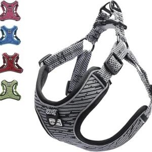 Adjustable Dog Harness with Front Clip, No Pull Soft Mesh Padded Reflective Breathable Pet Vest Harness for Small Medium Large Dogs (M, Grey)