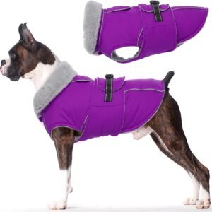 Kuoser Dog Coat Waterproof Warm Dogs Jacket Winter Coat with Harness, 3XL