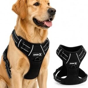 Dog Harness Large Dogs -No Pull Dog Harness Reflective for Large Dogs-Front Clip Dog Vest Harness Adjustable-No-Choke Breathable with Easy Control Handle (BLACK, LARGE (Neck:42-66cm, Chest:38-89cm))