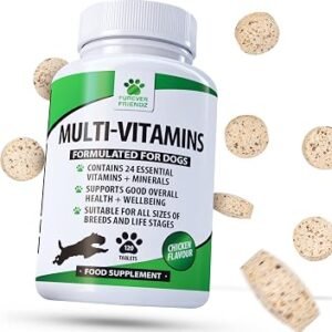 Furever Friendz Daily Multivitamin Dog Supplement - 120 Chewable Chicken Flavour Tablets ? Dog Vitamins and Supplements - 24 Nutrients, Vitamins For Dogs Helps with Brain, Heart & Joint Function