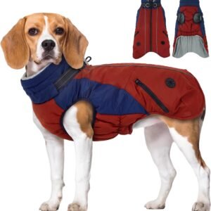 Winter Dog Jacket,Windproof Winter Dog Coat With Harness,Red L
