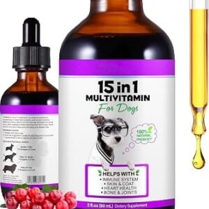 15 in 1 Dog Multivitamin Drops for Dogs - Daily Multivitamin Dog Vitamins and Supplements - Helps with Immune System, Skin and Coat, Heart & Joint Function