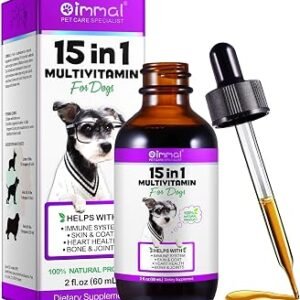 Dog Multivitamin, 15 in 1 Multivitamin for Dogs, Dog Vitamins Liquid Supplements Drops for Hip & Joint, Skin & Coat, Immune, With Glucosamine and MSM