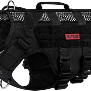 OneTigris AIRE Mesh Tactical Dog Harness No Pull Tactical Dog Harness,Breathable Mesh Design Service Dog Vest with Handle & Molle Pouches, Adjustable Suit for Walking Hiking Training(M, Black)