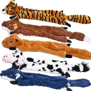 Dog Squeaky Toys 5 Pack, Pet Crinkle Toy No Stuffing Animals Plush, Dog Chew for Large and Medium, Doggie Teething for Boredom