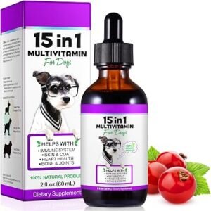 Dog Multivitamin Drops 15 in 1 Dog Vitamins & Supplements for Improving Hip, Joint, Skin Coat, Skin Health, Gut Health and Heart Health Digestion