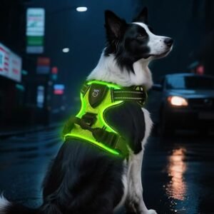 AUAUY Light Up Dog Harness, Rechargeable LED Dog Harness (Green- L)