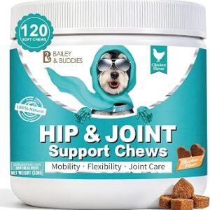 Bailey & Buddies Hip and Joint Supplement for Dogs, 120 Soft Chews with Glucosamine, Chondroitin, MSM and Green-Lipped Mussel, Joint Support for Senior Dogs and All Breeds - Chicken Flavor