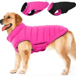Lelepet Reversible Dog Winter Coat, Warm Jacket for Large Dogs, RoseRed 2XL | Waterproof Puppy Winter Puffer Jacket, Windproof Dog Vest, Easy on/Off,...