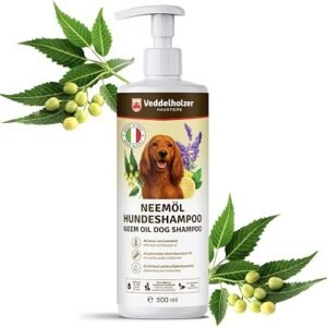 Veddelholzer 500 ml Natural Neem Oil Dog Shampoo Gentle skin & coat care, relieves itching caused by fleas, ticks & mites, moisturises & replenishes oils for a shiny coat