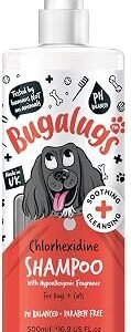 BUGALUGS Dog Shampoo for Itchy Skin Antibacterial And Antifungal Natural Safe Sensitive Formula - Fast Absorbing Skin Cooling First Aid relief For Cuts Grazes Skin Irritation
