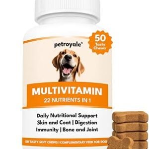 Petroyale 22 in 1 Dog Multivitamin Chews - Taurine Dog Multivitamin & Taurine Supplements for Dog - Dog Vitamins & Supplements for Joints, Skin, Coat & Immunity - Daily Multivitamin - 50 Soft Chews