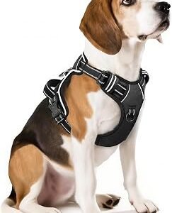HEELE Dog Harness Medium No Pull Dog Vest Harness with Soft Handle Reflective Pet Harness for Outdoor Training Walking, Black, M