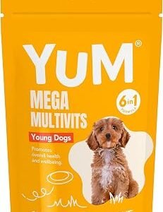 YuM Young Mega MultiVits Dog Vitamins, 6-in-1 Daily Vitamins and Supplements for Joints, Gut Health, and Brain Development, Aged 1+, 30 Multivitamin Chews