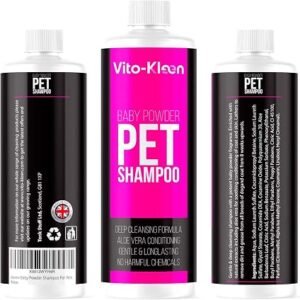 Baby Powder Dog Shampoo 1 Litre Highly Potent Talcum Scent, Aloe Vera Conditioning, PH Balanced, Concentrated 20:1, Odour Control for Smelly Dogs, Sensitive Skin & Puppy Friendly UK Made by Vito-Kleen