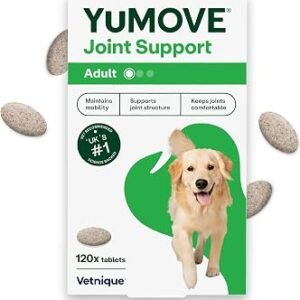 YuMOVE Joint Supplement for Dogs, Higher Strength for Joint Care, Essential Dog Hip and Joint Support for Adult Dogs Aged 6 to 8, 120 Tablets - Eco Friendly and Letter Box Ready Packaging