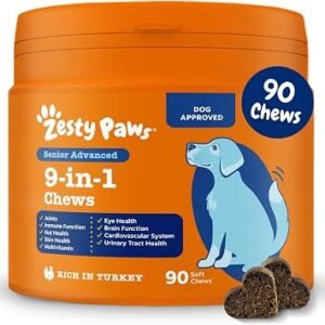 Zesty Paws 9 in 1 Multivitamins for Senior Dogs, Rich in Turkey, 90 Chews