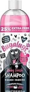 BUGALUGS Baby Fresh Dog Shampoo grooming products for smelly dogs with baby powder scent, best puppy shampoo, Vegan pet shampoo professional (625ml)