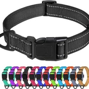 Reflective Dog Collar for Medium Dogs Classic Nylon Pet Collar Lightweight Adjustable 35-50cm Quick Release Buckle High Visibility Stitching 2.5cm Width, Black